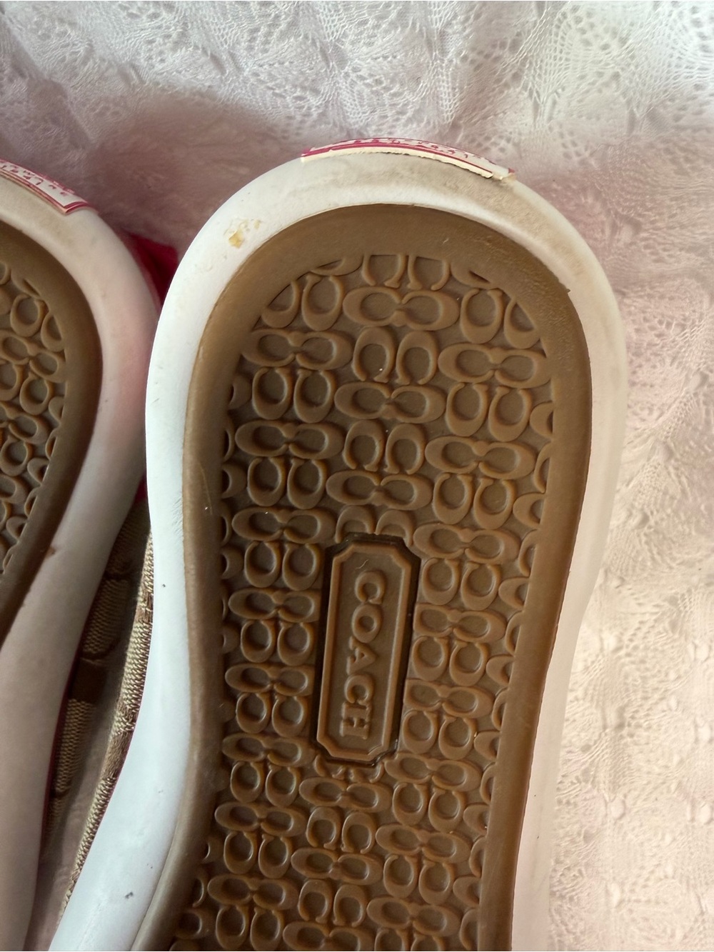 Coach Brown Signature Canvas Sneakers with Pink Trim - Picture 11 of 12